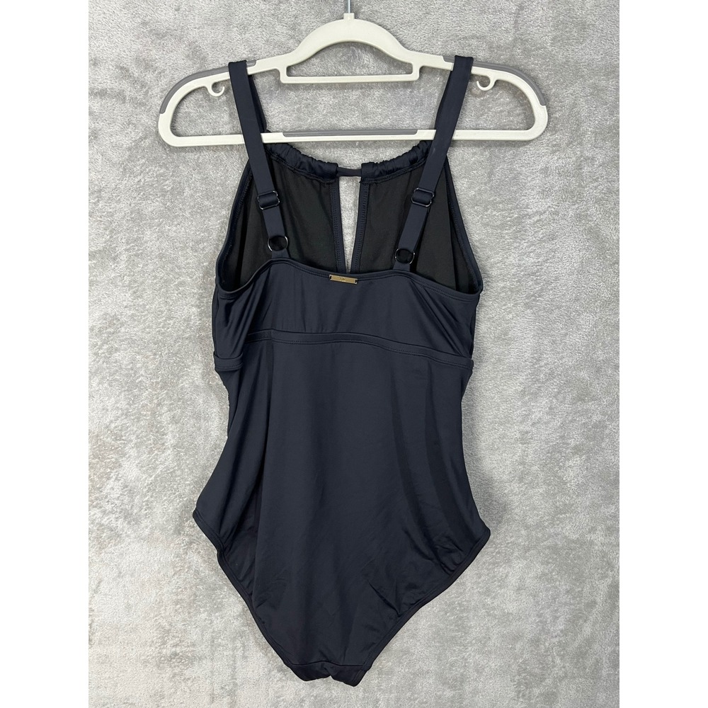 Lauren Ralph Lauren Black Ruched Keyhole One Piece Swimsuit 16W Pool Beachy - Picture 4 of 8